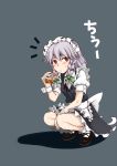  braid cirno drinking highres izayoi_sakuya maid maid_headdress opagi red_eyes remilia_scarlet short_hair silver_hair squatting touhou twin_braids 