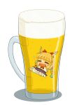  bad_id beer bloomers bow chain chibi cup hair_bow horns ibuki_suika in_container in_cup minigirl nyontase ribbon solo touhou 