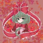  blush bow green_eyes green_hair hair_bow hair_ribbon kagiyama_hina long_hair maipou_(maihana) ribbon touhou 