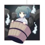  bucket girl_in_bucket green_eyes green_hair hair_bobbles hair_ornament highres in_bucket in_container japanese_clothes kisume short_hair solo touhou tsuttsu twintails yukino_tsubu 