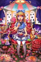  alice_in_wonderland bunny cake food frog hayama_eishi highres macaron nari_otoko pantyhose rabbit white_legwear 