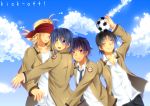  angel_beats! ball fujimaki_(angel_beats!) hinata_(angel_beats!) male multiple_boys noda_(angel_beats!) omiya_kourai school_uniform soccer_ball telstar tk_(angel_beats!) 