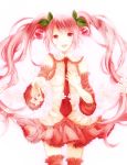  :d bad_id cherry cherry_blossoms detached_sleeves food frills fruit hand_on_own_chest hand_to_chest hatsune_miku ichioto long_hair necktie object_namesake open_mouth pink_eyes pink_hair sakura_miku skirt smile solo thigh-highs thighhighs twintails very_long_hair vocaloid 