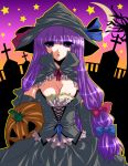  halloween hat kuroma_(atapi) long_hair patchouli_knowledge pumpkin purple_eyes purple_hair touhou violet_eyes witch_hat 