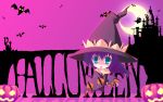  castle halloween hat highres jack-o&#039;-lantern jack-o'-lantern kokonobi moon original pumpkin solo wallpaper witch_hat 