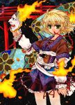 blonde_hair chino_(ch_no) fire green_eyes hannya mask mizuhashi_parsee pointy_ears scarf short_hair solo touhou 
