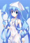  blue_hair dress fijimoto_akio fujimoto_akio hat ikamusume long_hair see-through shinryaku!_ikamusume solo tentacle_hair 
