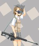  anti-materiel_rifle barrett cat cat_on_head gun head_mounted_display kadou misaka_imouto rifle school_uniform scope short_hair sling sniper_rifle to_aru_majutsu_no_index weapon 
