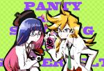  beret blonde_hair blue_eyes glasses grin hat labcoat long_hair multicolored_hair multiple_girls necktie panty_&amp;_stocking_with_garterbelt panty_(character) panty_(psg) shinoasa skull_and_crossbones smile stocking_(character) stocking_(psg) stuffed_toy two-tone_hair 