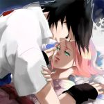  black_hair couple green_eyes haruno_sakura naruto pink_hair uchiha_sasuke 