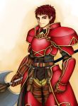  armor axe belt fire_emblem fire_emblem:_souen_no_kiseki kieran red_eyes redhead short_hair smile toranohige_(pixiv) weapon 
