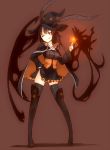  ;p black_legwear boots brown_hair bunny_ears cape darkness frills halloween hand_on_hip hat highres orange_eyes original shadow shirogane_usagi solo thigh-highs thigh_boots thighhighs tongue wings wink witch witch_hat zettai_ryouiki 