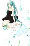  absurdres aqua_eyes aqua_hair bandages barefoot bracelet dress error feet hands_on_feet hatsune_miku highres jewelry legs long_hair nail_polish solo syutyou twintails very_long_hair vocaloid 