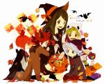  bat bibinko black_hair candy cape costume green_hair halloween hat inazuma_eleven jack_in_the_box kira_hitomiko kiyama_hiroto midorikawa_ryuuji nagumo_haruya pumpkin red_hair redhead school_uniform suzuno_fuusuke thigh-highs thighhighs witch_hat 