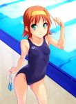  1girl competition_swimsuit erect_nipples female goggles green_eyes kimi_ga_nozomu_eien norizou_type-r one-piece_swimsuit orange_hair pool poolside short_hair solo suzumiya_akane swim_cap swimsuit 