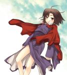  jacket japanese_clothes kara_no_kyoukai kimono kotarou_(pixiv) red_jacket ryougi_shiki sky solo 