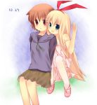  amae_koromo animal_ears blonde_hair blue_eyes bow brown_eyes brown_hair bunny_ears dress hoodie long_hair miyanaga_saki rabbit_ears saki short_hair 