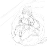  breasts cleavage corset dress elbow_gloves frills from_above gloves hand_on_head long_hair monochrome nakaba_reimei princess sketch sleeping smile 