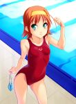  competition_swimsuit erect_nipples goggles green_eyes kimi_ga_nozomu_eien norizou_type-r one-piece_swimsuit orange_hair pool poolside short_hair solo suzumiya_akane swim_cap swimsuit 