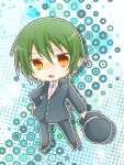  chibi green_hair hat kashiwadokoro naoi_ayato orange_eyes school_uniform short_hair 