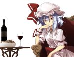  chair chin_rest cookie cup food glass hat matsuyama_nozomu red_eyes remilia_scarlet short_hair sitting touhou wine wine_glass 