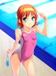  competition_swimsuit erect_nipples goggles green_eyes kimi_ga_nozomu_eien norizou_type-r one-piece_swimsuit orange_hair pool poolside short_hair solo suzumiya_akane swim_cap swimsuit 