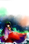 colorful green_hair houraisan_kaguya kazu_(muchuukai) long_hair long_skirt red_eyes sitting skirt solo touhou
