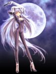  bayonetta bayonetta_(character) bayonetta_(cosplay) blue_eyes bodysuit breasts cleavage cleavage_cutout cosplay dual_wielding elbow_gloves full_moon glasses gloves gun handgun heterochromia high_heels lavolpe_(yagisaka_seto) long_hair moon original ponytail purple_eyes shoes silver_hair skin_tight slender_waist solo standing very_long_hair violet_eyes weapon yagisaka_seto 