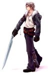  anbe_yoshirou boots brown_hair final_fantasy final_fantasy_viii gloves gunblade jacket jewelry male necklace scar short_hair solo squall_leonhart sword weapon 