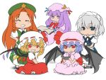  bat_wings blonde_hair blue_hair braid crescent_moon flandre_scarlet hong_meiling izayoi_sakuya long_hair maid maid_headdress multiple_girls patchouli_knowledge ponytail purple_hair red_eyes remilia_scarlet short_hair silver_hair touhou twin_braids uni_(gugurutan) violet_eyes wings 