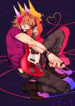  1boy barnaby_brooks_jr blonde_hair boots green_eyes guitar instrument k-996 solo tiger_&amp;_bunny 