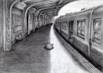  ditto highres monochrome no_humans nobita pokemon traditional_media train train_station 