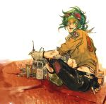  fixing goggles goggles_on_head green_eyes green_hair gumi pants repairing science_fiction short_hair solo vocaloid 