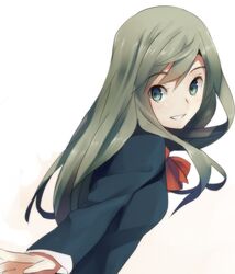  green_hair long_hair original ribbon school_uniform smile solo weee_(raemz) 