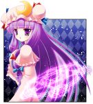  1girl crescent crescent_moon hat long_hair magic_circle patchouli_knowledge purple_hair solo touhou 