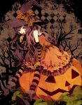  halloween hat lollipop long_hair original pantyhose pink_legwear pumpkin solo striped striped_legwear striped_pantyhose witch_hat yuzuki_karu 