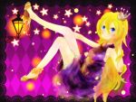  blue_eyes crown dress lace lantern legs_up lily_(vocaloid) long_hair minidress ryuuwa1214 shoe_dangle smile solo star vocaloid 