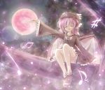  animal_ears closed_eyes dress full_moon hat in_tree itsutsuki moon musical_note mystia_lorelei night outstretched_arm pink_hair red_moon short_hair singing sitting sitting_in_tree solo touhou tree wings 