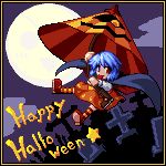  cape halloween jack-o'-lantern lowres moon pixel_art pumpkin tatara_kogasa touhou umbrella zeroemon 