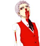  blood blood_on_face bruise grey_hair injury nosebleed persona persona_3 sanada_akihiko school_uniform short_hair solo 