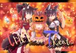  blonde_hair blue_eyes brown_eyes hakurei_reimu halloween hat kemonomimi_mode medicine_melancholy mini_top_hat mito_(calcomer) pumpkin ribbon shameimaru_aya short_hair thigh-highs thighhighs top_hat touhou 