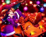  bandages candy fork futami_mami halloween idolmaster jack-o&#039;-lantern jack-o'-lantern natsu_(anta_tte_hitoha) pumpkin striped striped_legwear striped_thighhighs thigh-highs thighhighs 