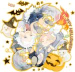  animal_ears bat brothers candy fubuki_atsuya fubuki_shirou ghost halloween hat inazuma_eleven lltz multiple_boys pink_hair pumpkin siblings star tail twins white_hair witch_hat 