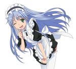  apron blue_hair enmaided face green_eyes index leaning_forward long_hair maid maid_headdress open_mouth skirt_tug smile smile_(rz) solo thighhighs to_aru_majutsu_no_index wink 