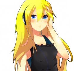  bad_id blonde_hair blue_eyes blush headphones lily_(vocaloid) long_hair tomosaka vocaloid 