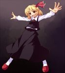  :d blonde_hair fang hair_ribbon open_mouth outstretched_arms ribbon rumia saemon saemon_(tonpura) short_hair skirt smile solo spread_arms touhou 