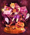  :d animal_ears artist_request blonde_hair blue_eyes boots buttons cape fangs ghost glowing halloween kagamine_len moon ponytail pumpkin shorts smile solo spider spider_web staff star tail vocaloid wand werewolf wolf_ears wolf_tail 
