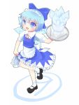  apron blue_eyes blue_hair bow cirno dress hair_bow ice mamakari mary_janes shoes short_hair skirt skirt_lift solo touhou tray waitress wings ⑨ 