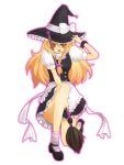  blonde_hair braid broom hat kirisame_marisa long_hair mary_janes shoes solo touhou witch_hat yellow_eyes yunako_(artist) 