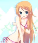  bikini blonde_hair blue_eyes blush hair_ornament hairclip kousaka_kirino long_hair midriff mitsuru_(habihapi) navel ore_no_imouto_ga_konna_ni_kawaii_wake_ga_nai side-tie_bikini solo swimsuit wavy_mouth 